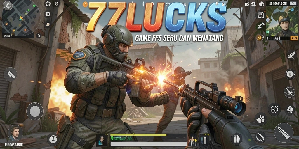 Screenshot utama menampilkan aksi seru dalam gameplay FPS.