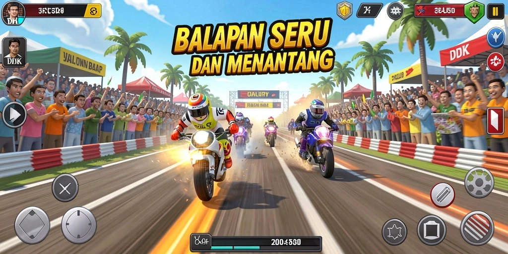 Gameplay DKK yang mendebarkan dalam balapan kecepatan tinggi.