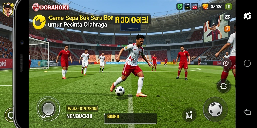 Tampilan gameplay DORAHOKI dengan aksi sepak bola seru.