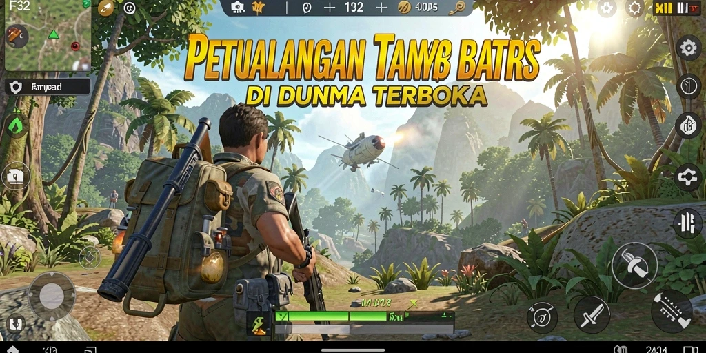 Screenshot F32 menunjukkan pemain menjelajahi dunia terbuka yang menakjubkan.
