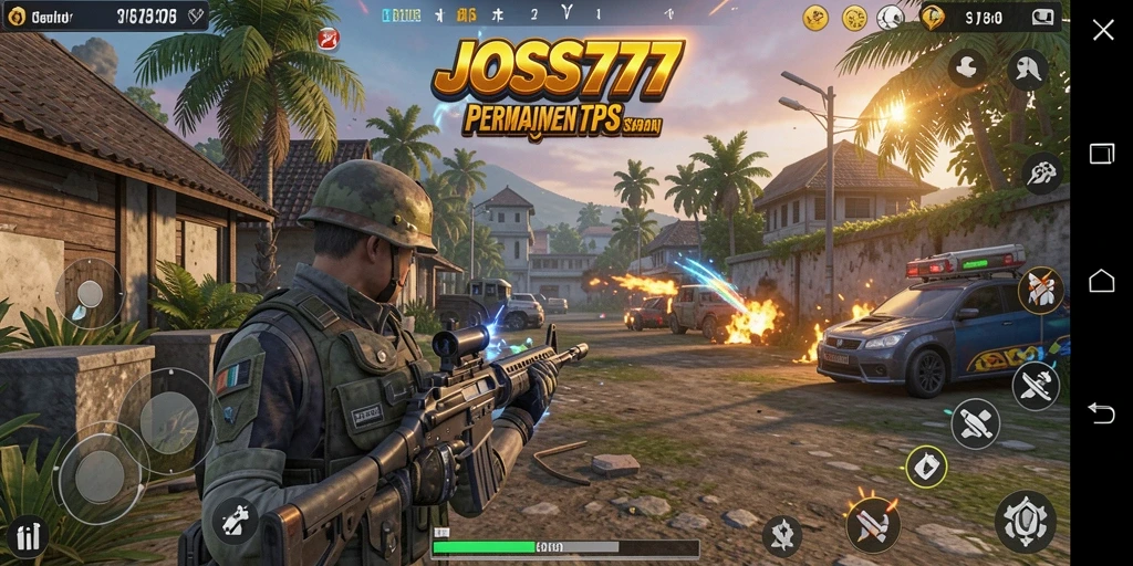 Screenshot JOSS777 menampilkan aksi intens di medan perang TPS.