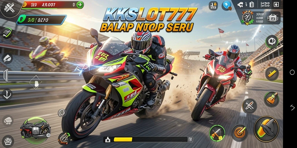 Tangkapan layar menunjukkan gameplay balap motor yang mendebarkan di KKSLOT777.