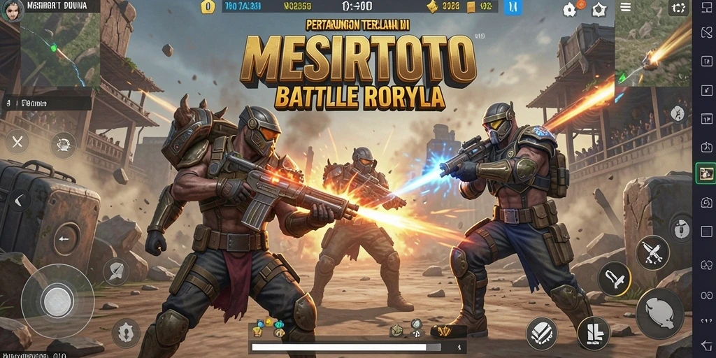 Screenshot MESIRTOTO menampilkan pertempuran seru di arena Battle Royale.