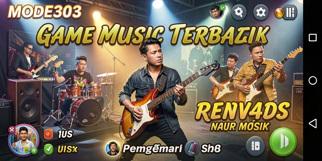 Tampilan gameplay MODE303 dengan berbagai lagu musik yang menarik.
