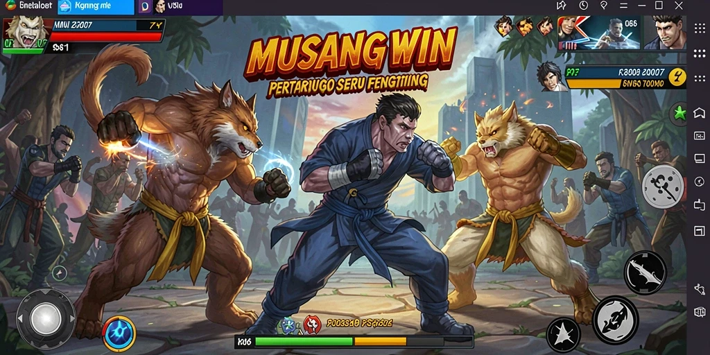 Screenshot gameplay MUSANGWIN menunjukkan aksi bertarung yang seru.