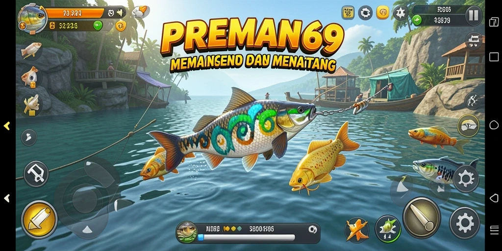 Tampilan gameplay seru di PREMAN69 dengan aktvitas memancing.