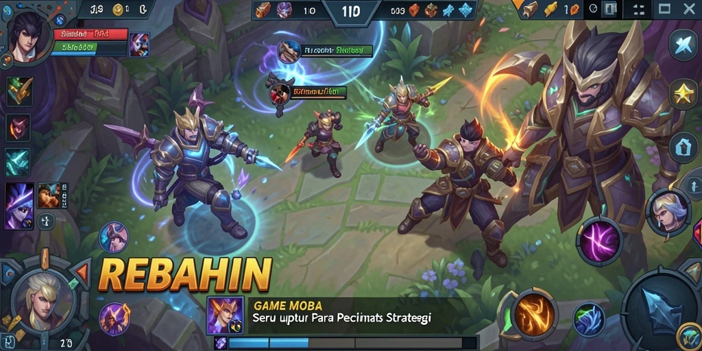 Tampilan gameplay seru dalam pertempuran MOBA.