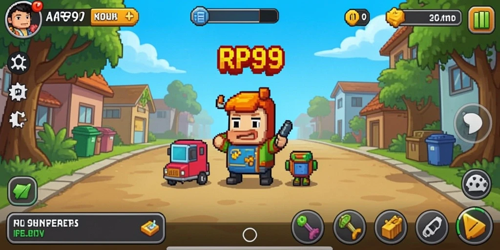 Screenshot utama RP99 menampilkan gameplay Idle yang mengasyikkan.