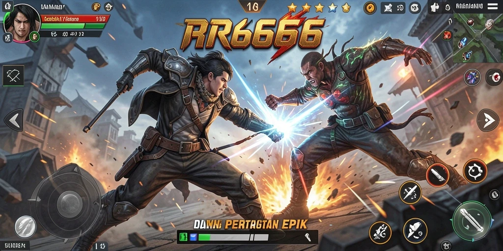 Tampilan gameplay seru dalam RR666 saat pertarungan berlangsung.