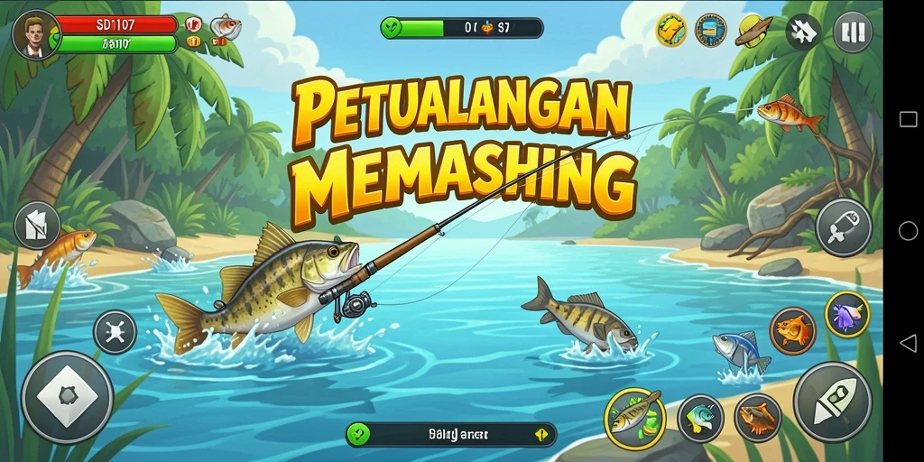 Screenshot gameplay SD107 menunjukkan aksi memancing yang seru dan realistis.