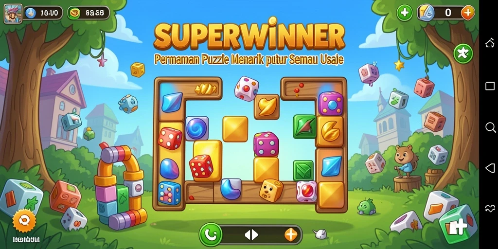 Tampilan permainan SUPERWINNER dengan teka-teki yang menarik.